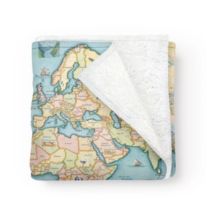 World Map Fleece Blanket  - Soft, Cozy, and Warm Throw - 58"x 50" - Multicolor, Neutral, Blue, Green, Brown, Beige