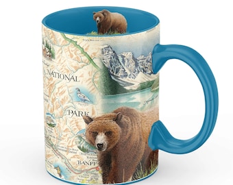 Banff National Park Map Ceramic Mug (Large 16oz) Coffee, Tea, Cocoa, Hot Chocolate, Cold Drinks, BPA-FREE (Individual Mug) - Blue