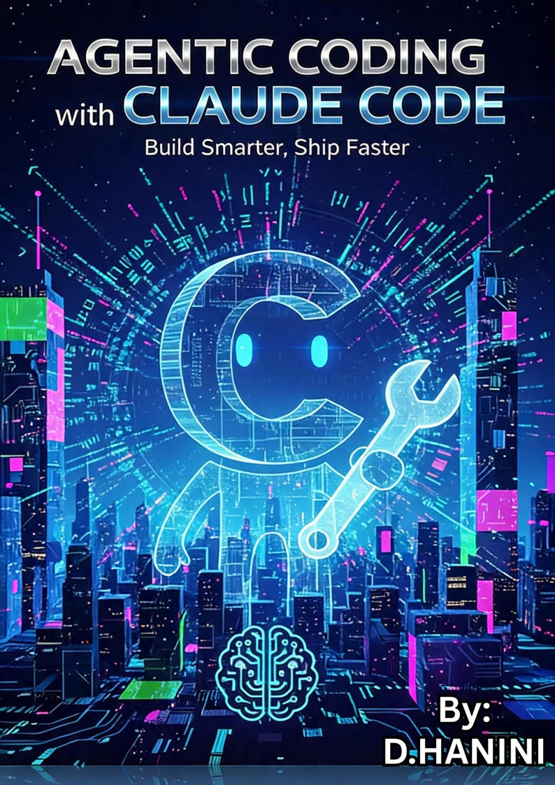 May include: A digital illustration with the text "AGENTIC CODING with CLAUDE CODE" and "Build Smarter, Ship Faster." The image features a robot-like figure holding a wrench, with a cityscape and a brain graphic. The color palette is primarily blue and teal.