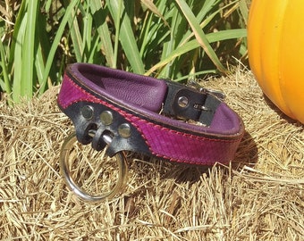 Individuelles Schraffiertes Lederhalsband mit einem Ring