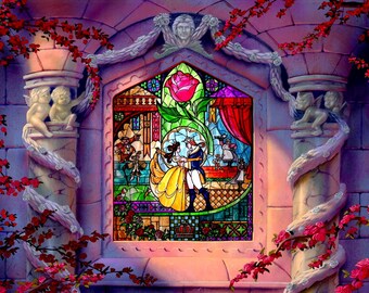 Beauty And The Beast Stained Glass Window Etsy Beauty And The Beast Stained Glass Window Etsy