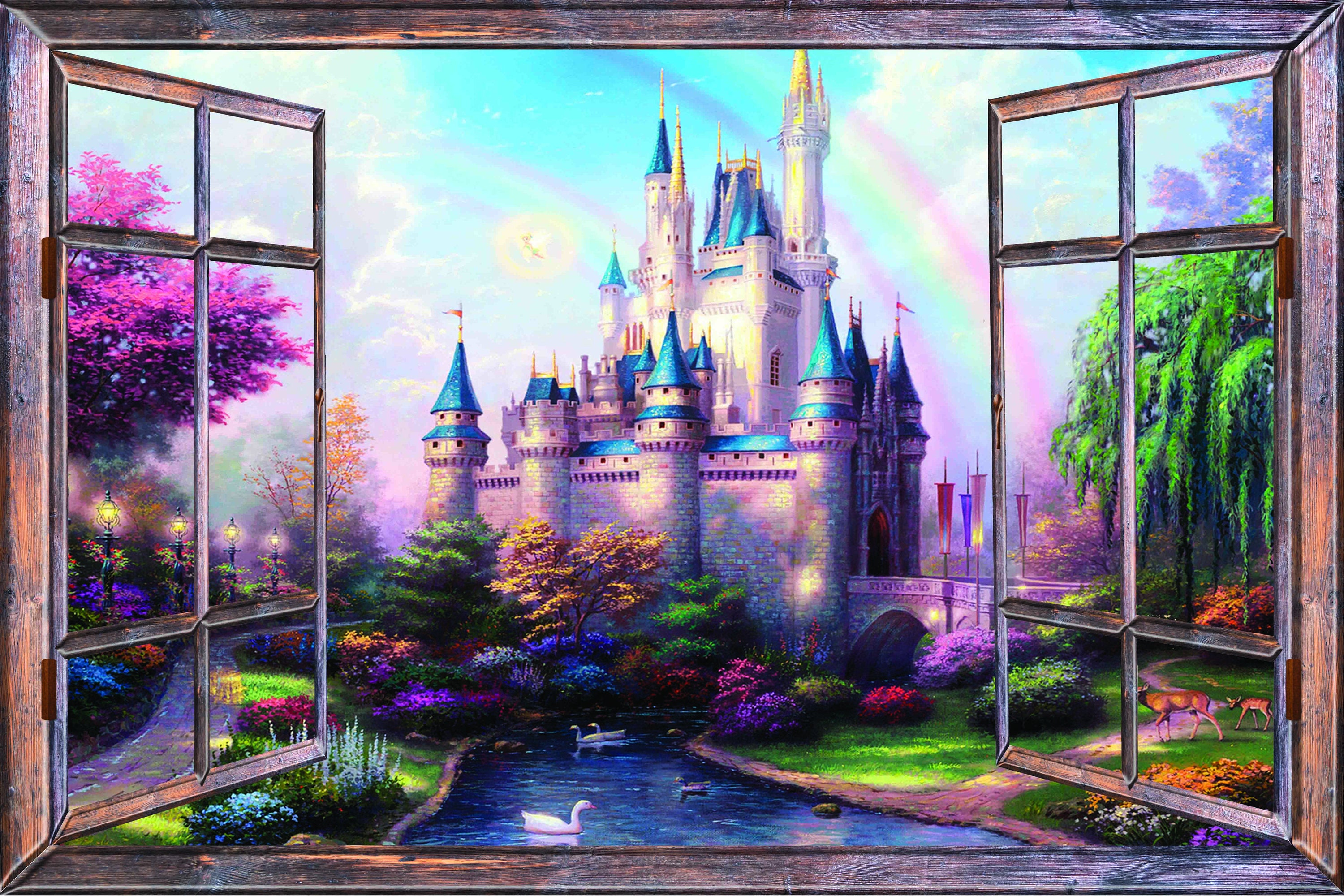 Disney Fairytale Castle Window Wall Mural Brown Frame | Etsy
