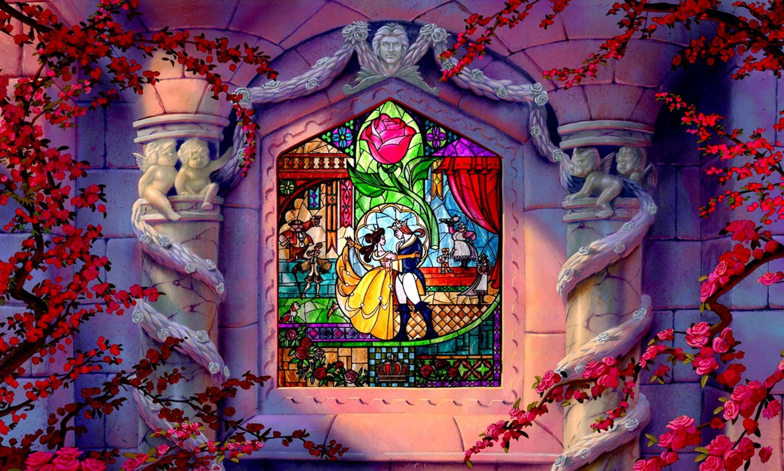 Beauty and the Beast Stained Glass Window Wall Mural Etsy
