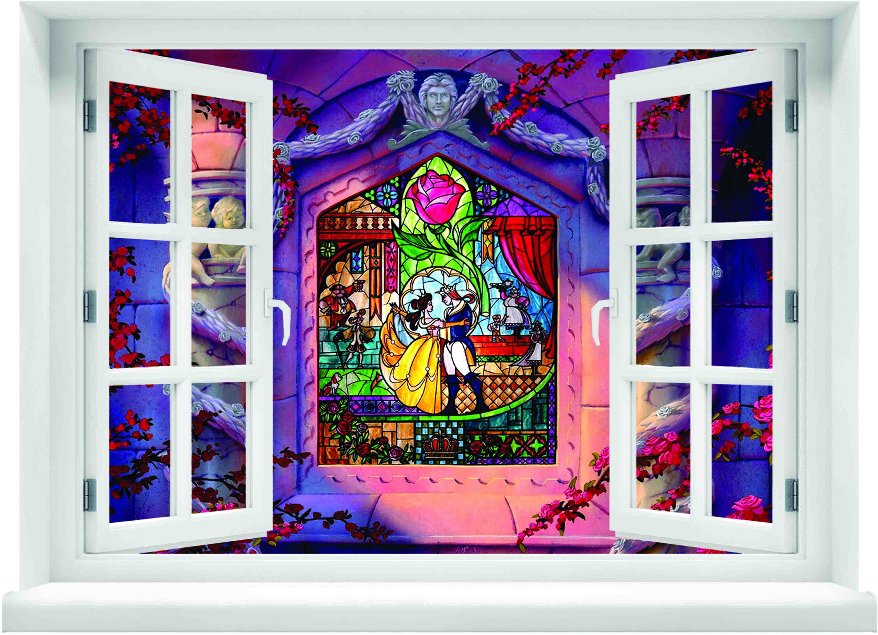 Beauty And The Beast Stained Glass Window Wall Mural Etsy