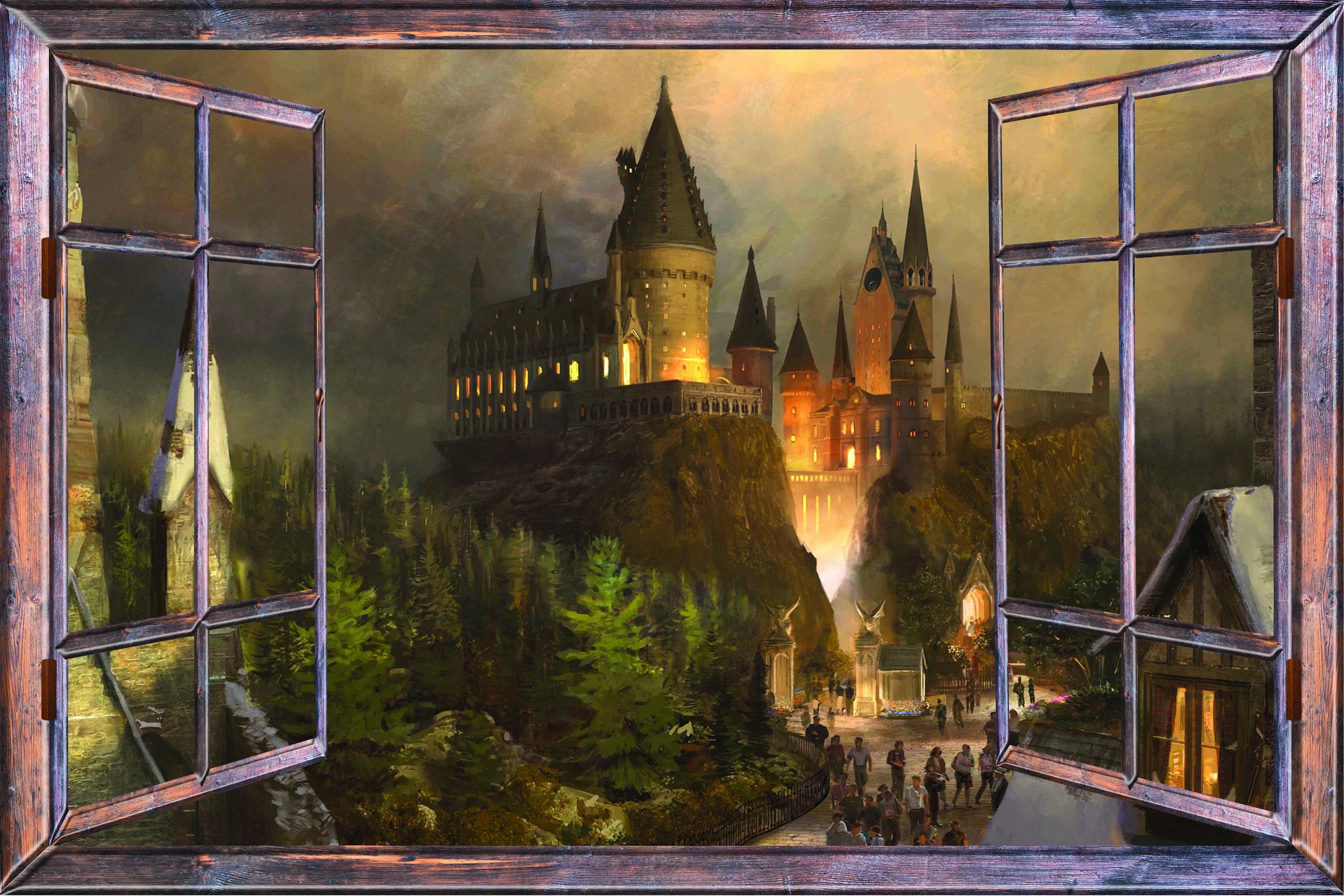 View of Hogwarts from Diagon Alley Window Wall Mural Brown | Etsy