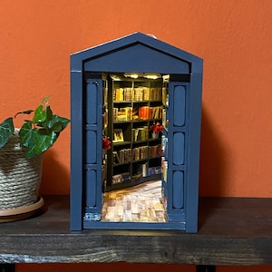 Handmade Library Book Nook Diorama: Bookshelf Insert Home Decor