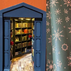 Kącik biblioteczny z oświetleniem LED | Ręcznie robiona dekoracja regału dla miłośników książek Green Paper