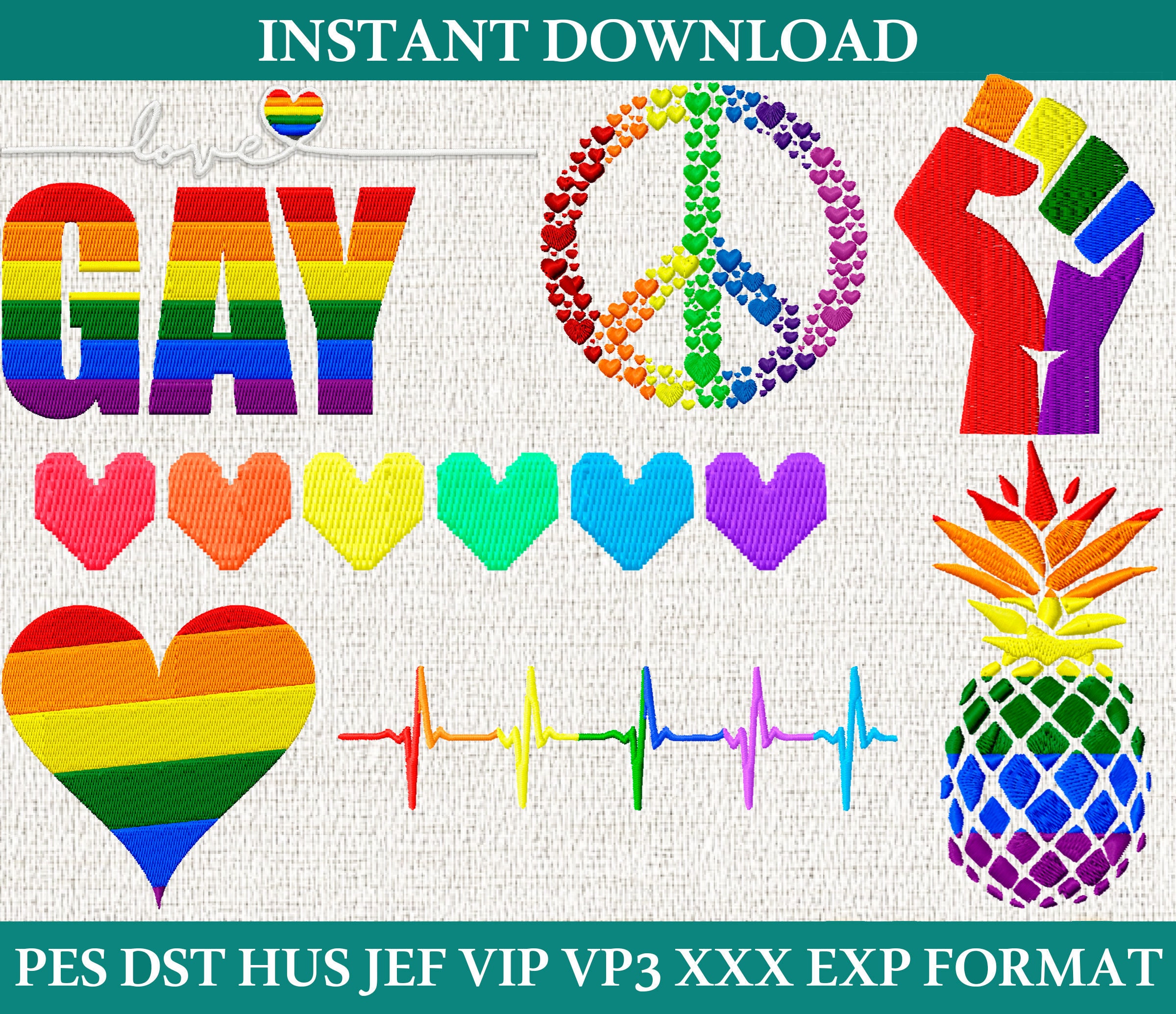 Lgbt pride aplique lgbt pride jessecmault design file pes  etsy