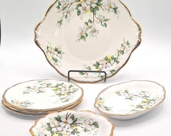 Royal Albert White Dogwood Cake Plate, Sweetmeat Dish, Bread  & Butter Plate, Regal Tray, sold separately