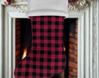 Quilted Christmas Stocking - Red/Black Plaid