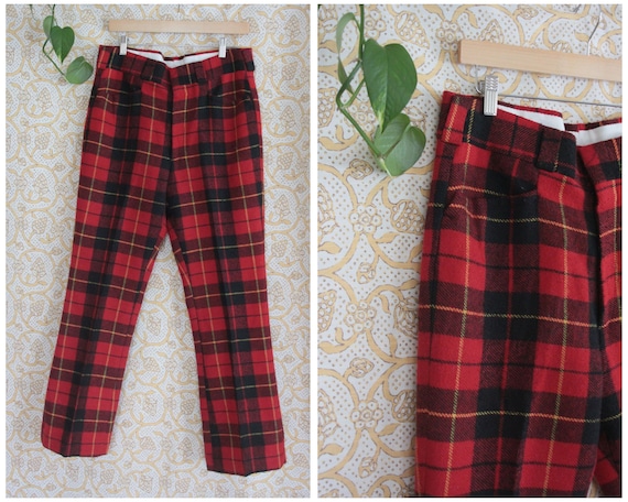 34 - Vintage 1970's Red Plaid Pants