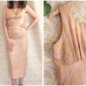 M - Vintage 1950's Rose Gold Brocade Cocktail Dress