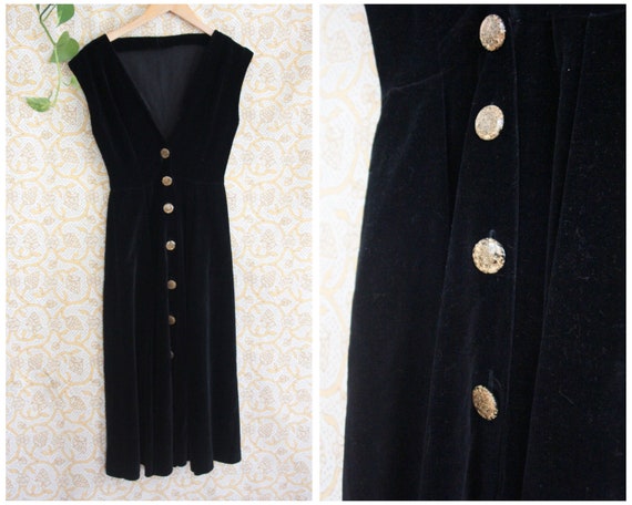 XS - Vintage 1940's Black Velvet Dress