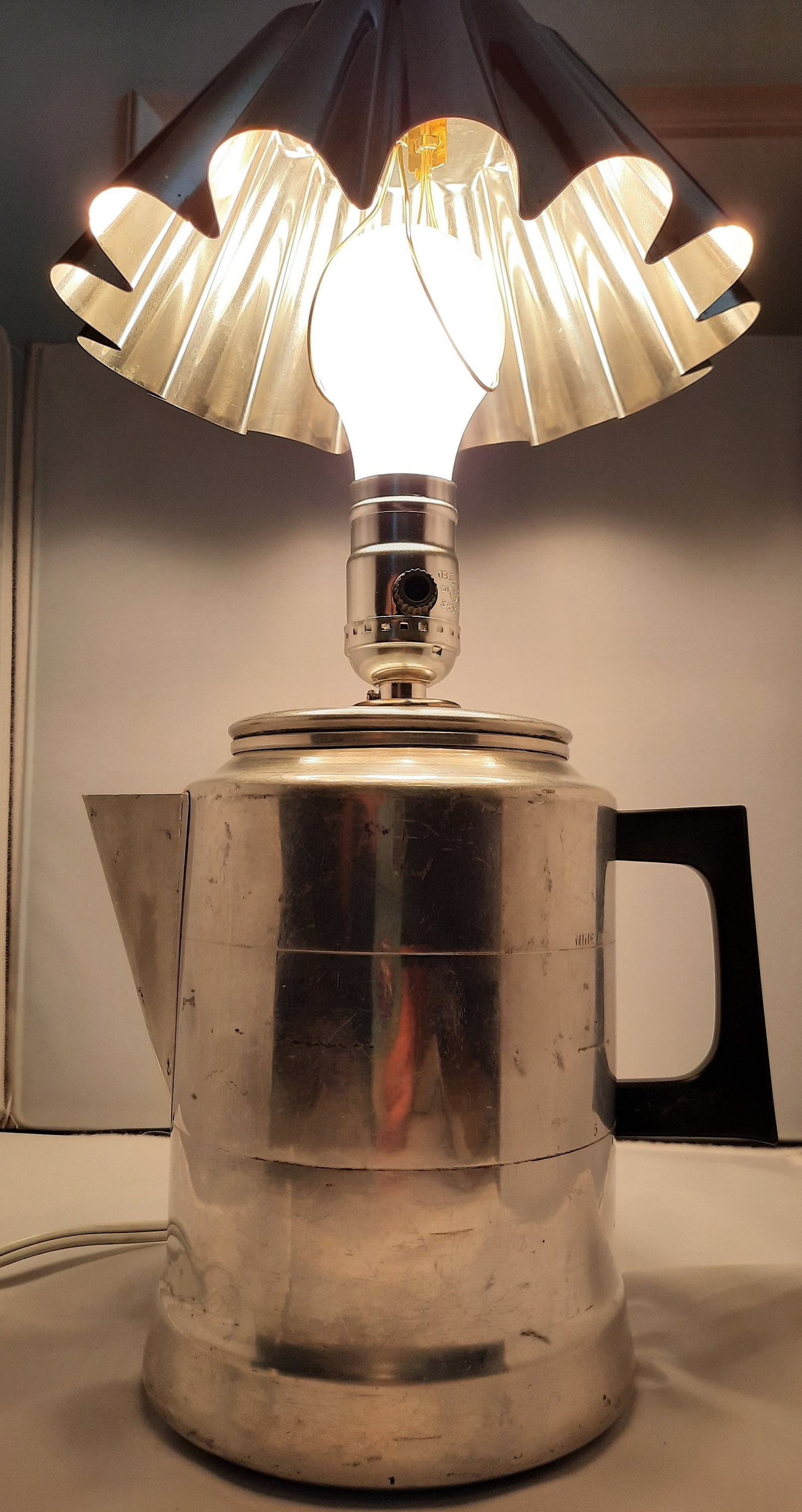 Delightful Vintage Upcycled Comet Coffee Pot Lamp With Pleated Mold
