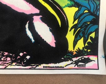 Vintage Original 1970s 1980s Black Panther Velvet Blacklight Pinup