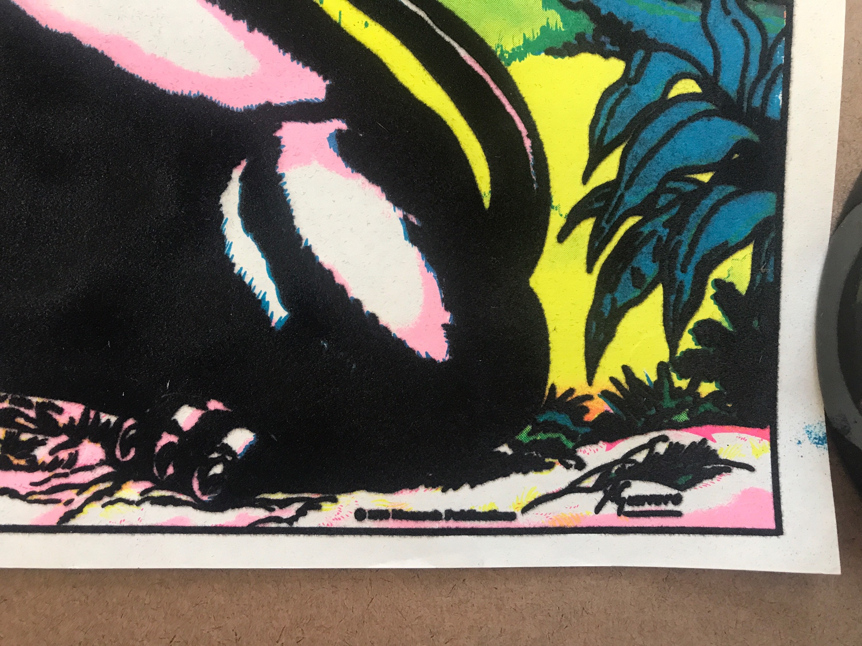 Vintage Original 1970s 1980s Black Panther Velvet Blacklight Pinup