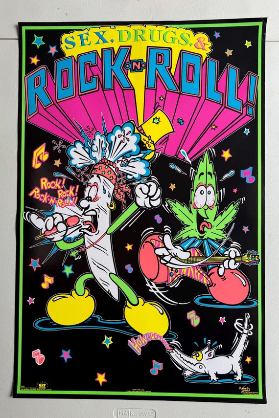 Sex Drugs and Rock and Roll Vintage Blacklight Poster 1994 Doobie
