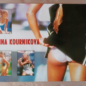 Póster collage original vintage de Anna Kournikova de la década de 2000 en alabastro, atleta estrella del tenis, Abierto de Estados Unidos, Wimbledon