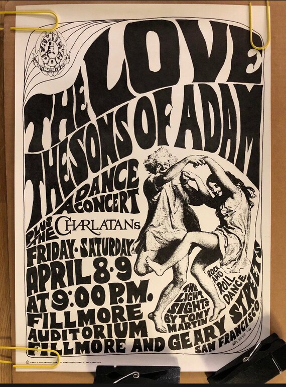Original Vintage 1960s Sons of Adam Reprint Poster Pinup Concert