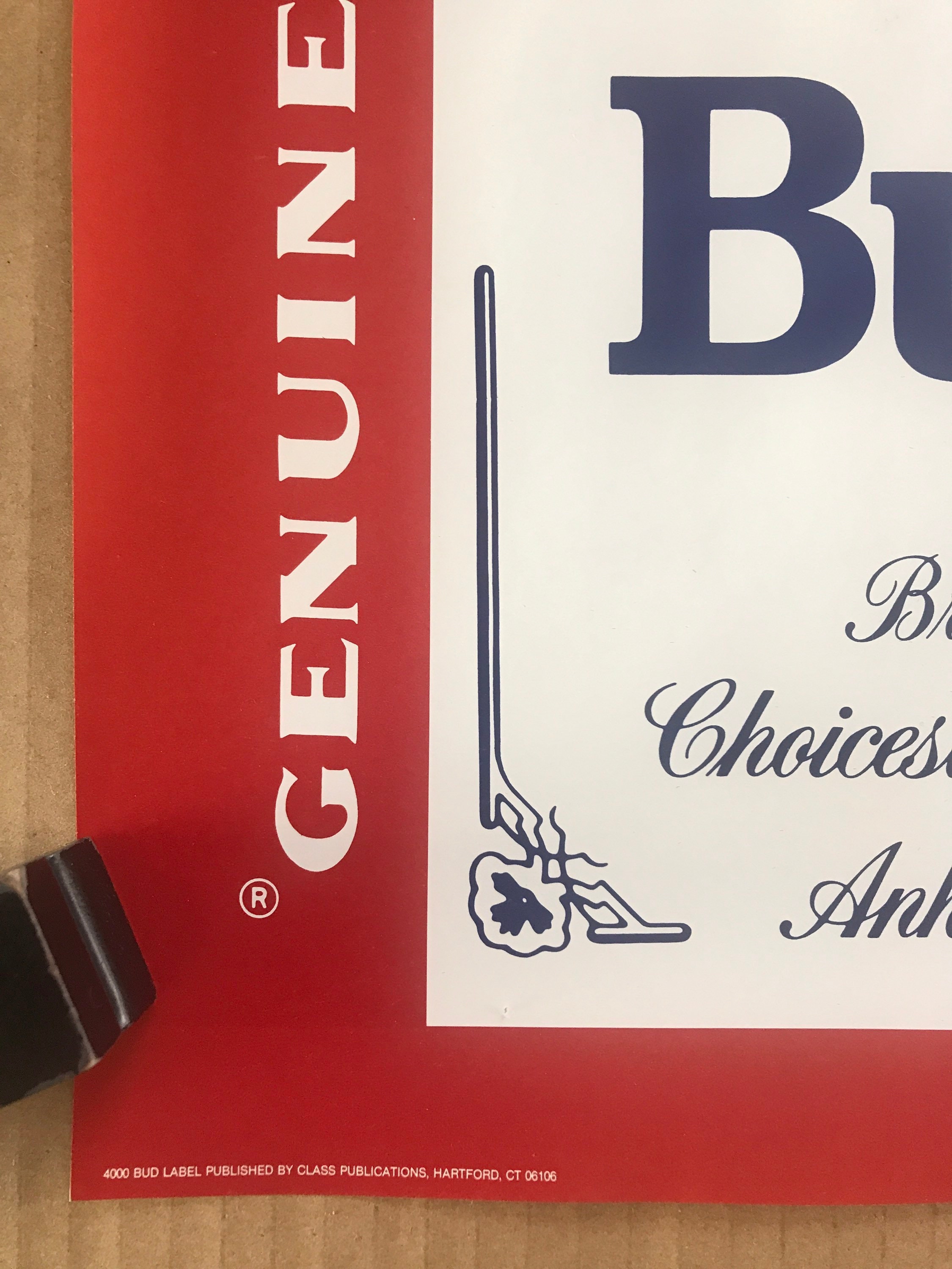 Vintage Original 1980s 1987 Budweiser Logo Bar Sign Pinup Anheuser