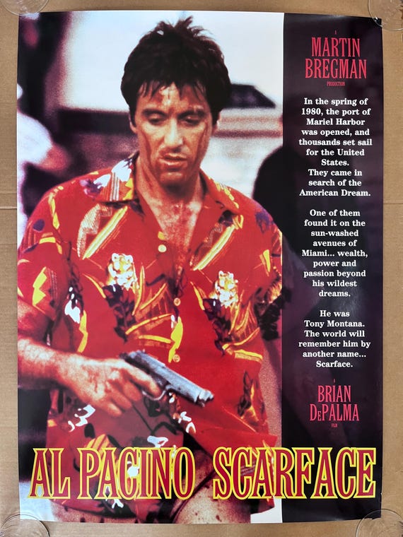 アル・パチーノ スカーフェイス ポスター ヴィンテージ 銃 花 シャツ