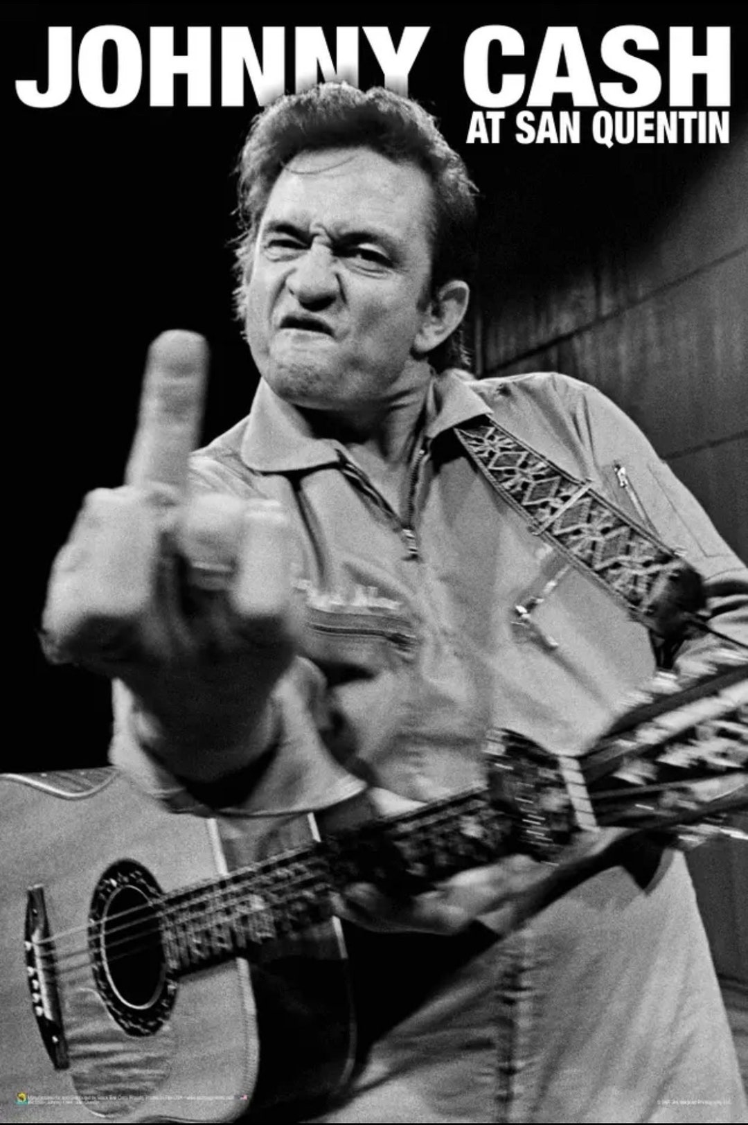 Johnny Cash Poster Middle Finger San Quentin Black and White Jail Johnny Cash Poster Middle Finger San Quentin Black and White Jail