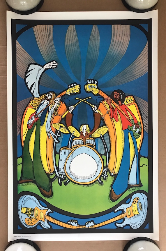 Vintage Original Psychedelic Rock Band Caricature Poster Rock N