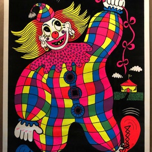 Payaso cartel vintage original Blacklight psicodélico headshop 1970 arco iris