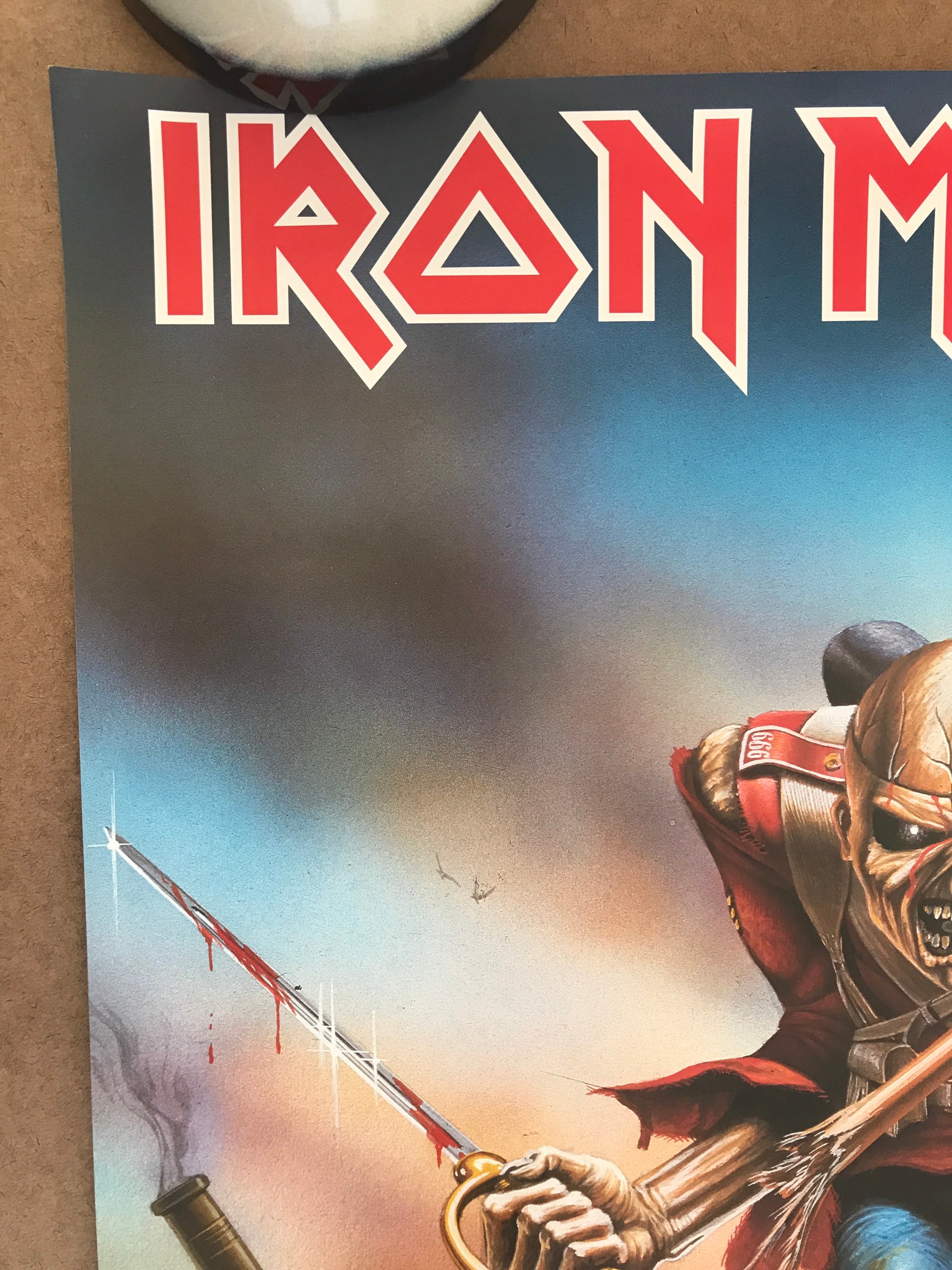Vintage Original 1980s Iron Maiden Poster UK Flag Skeleton Pinup