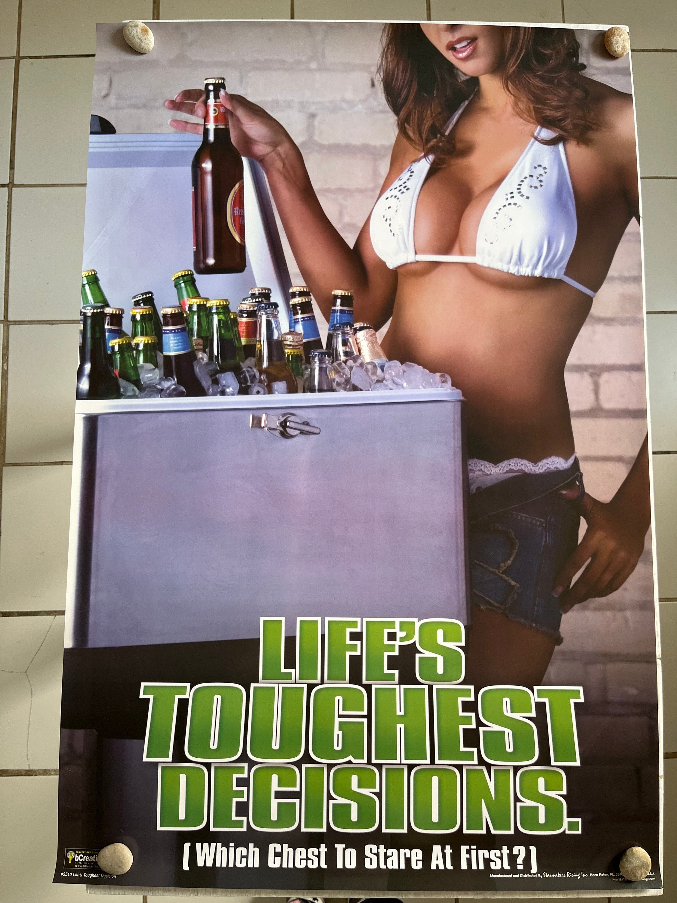 Lifes Toughest Decision Woman in Bikini Bar Beer Vintage Poster