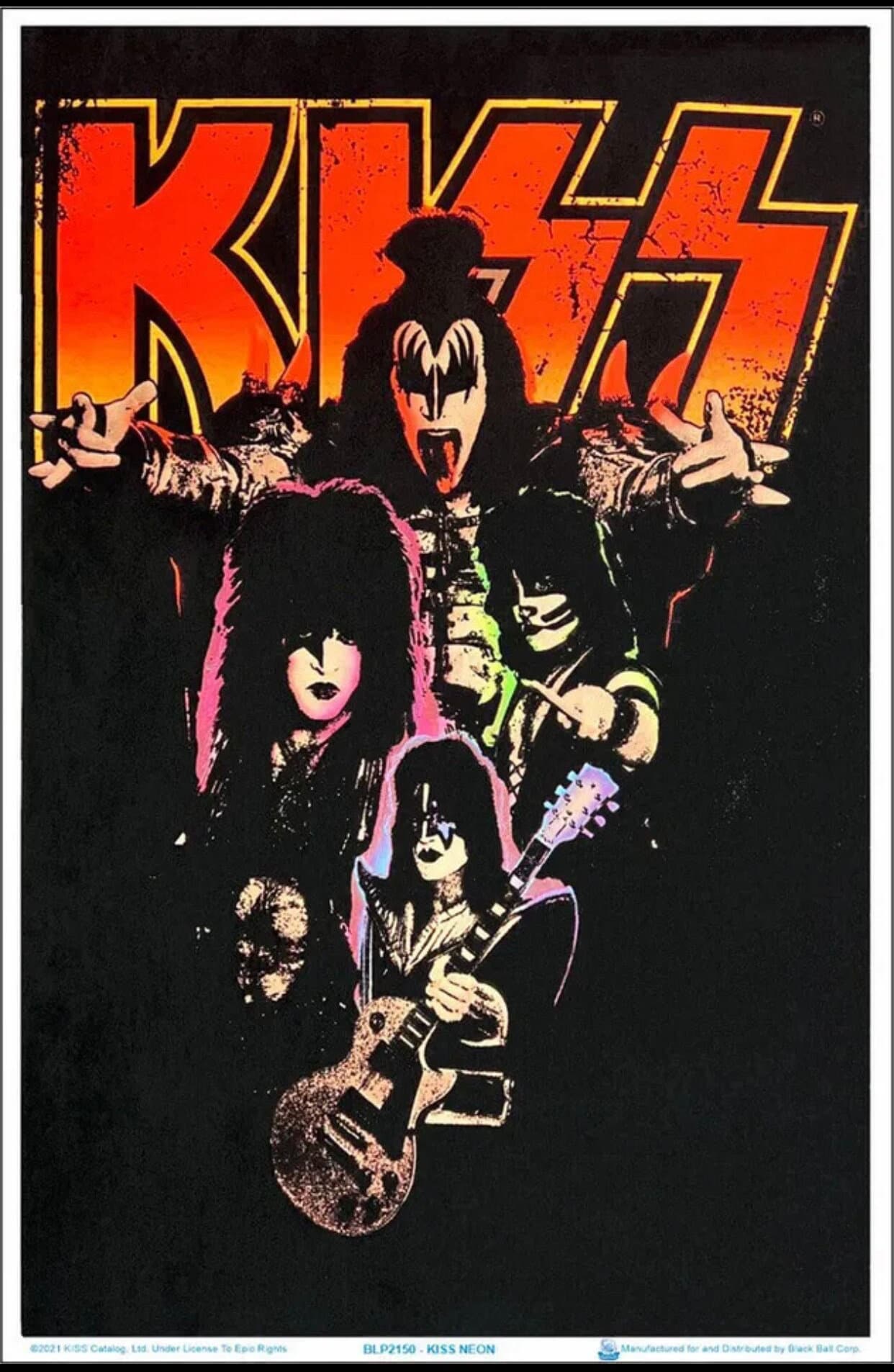 KISS ネオン ブラックライト ポスター ベルベット フロック 音楽記念品