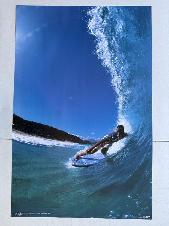 1991 Hang 10 Hawaii Surfing Poster, Vintage Ocean Waves Art 22”x