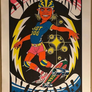 Original Vintage Blacklight Poster Skateboard Wizard