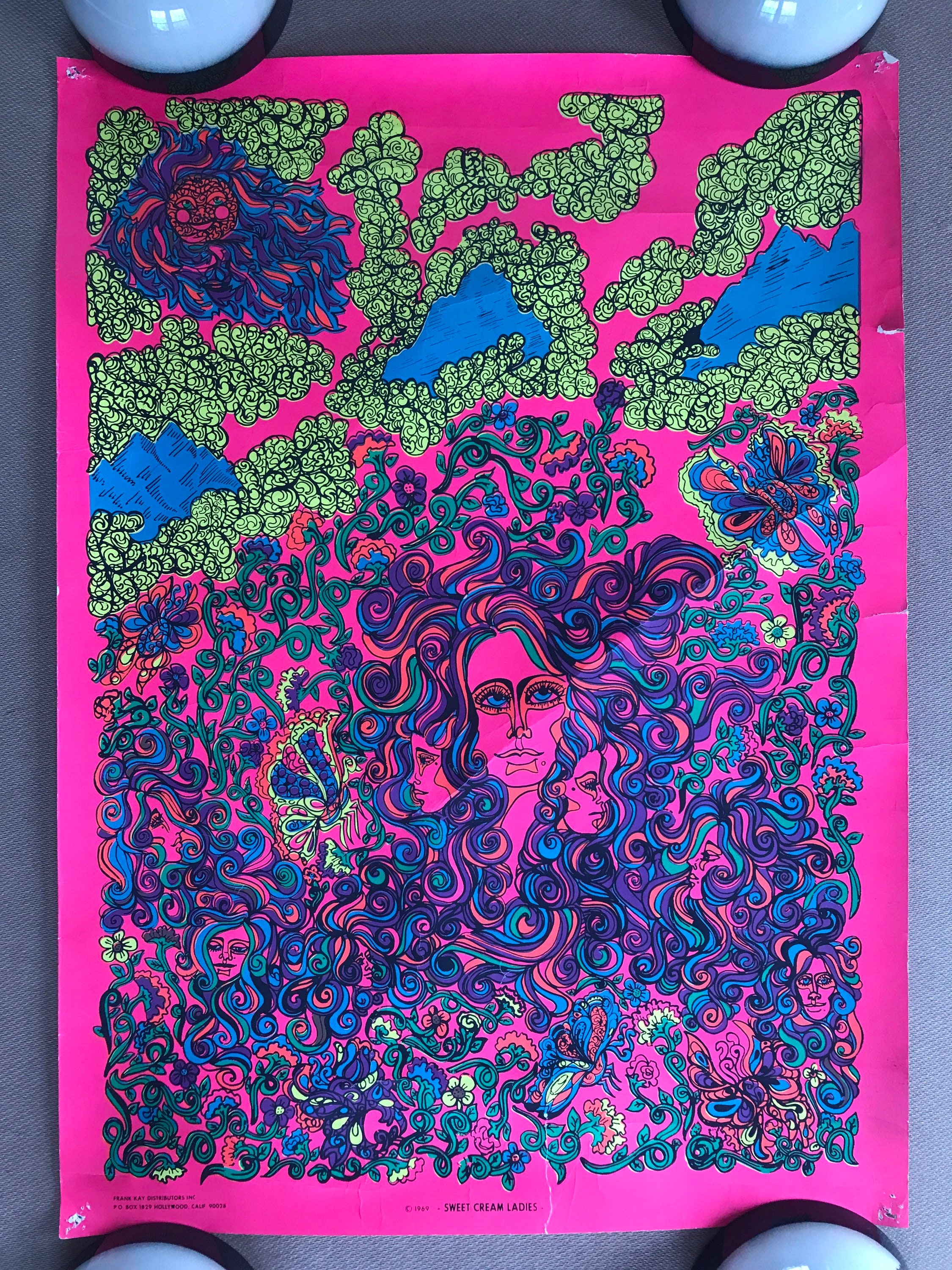 Vintage Original 1960s Sweet Cream Ladies Blacklight Psychedelic