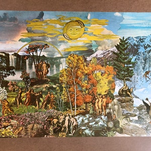 cuatro estaciones john krajewski cartel vintage collage década de 1970 collage de arte invierno primavera verano otoño