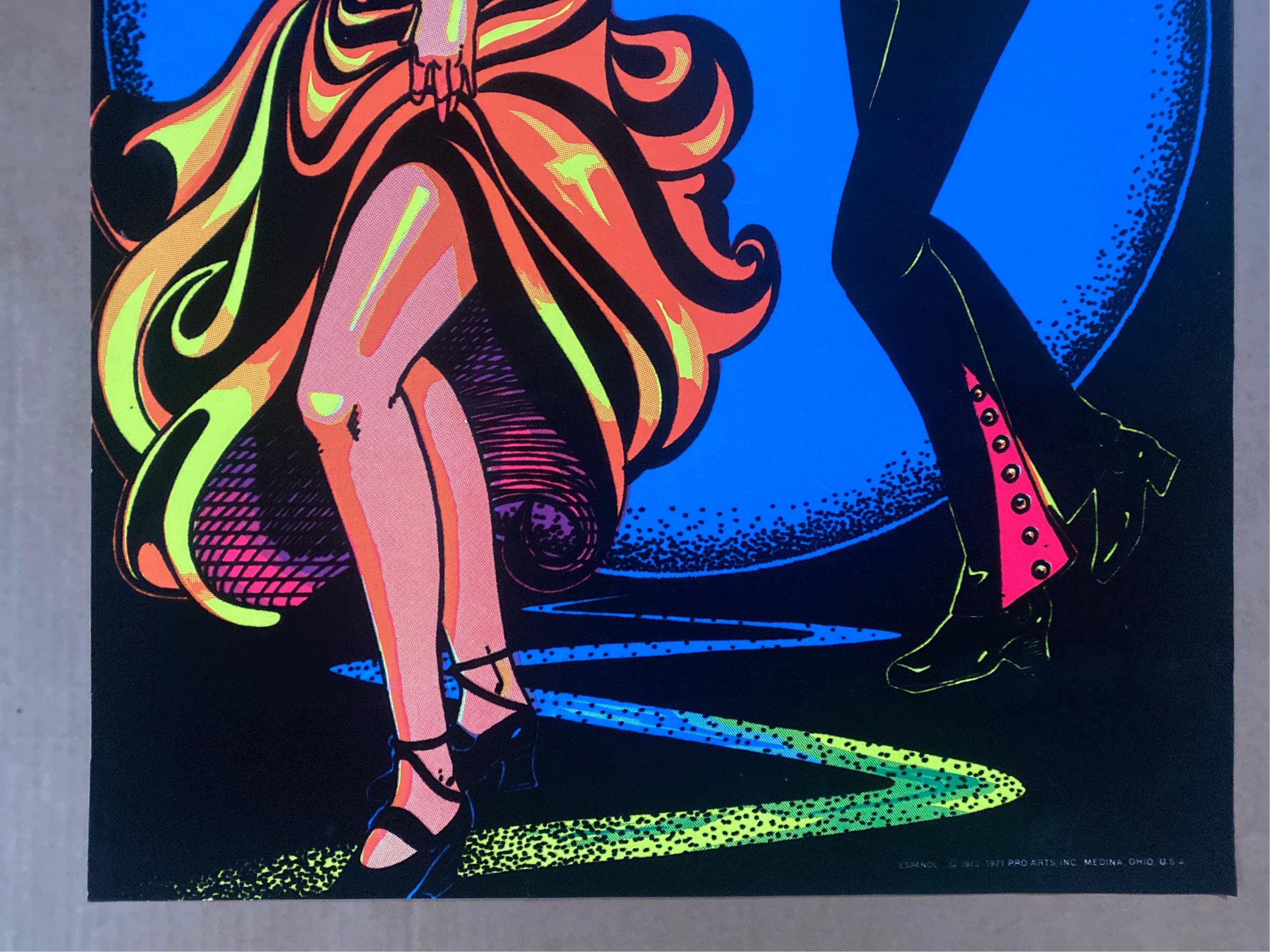 Espanol Vintage Blacklight Poster Velvet Flocked Dancing Dancer
