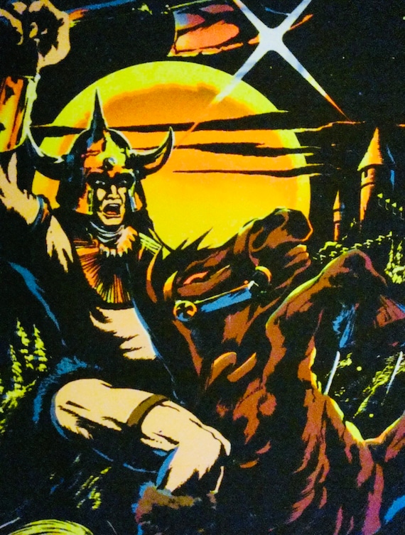 Vintage Neon Black Light Poster Knight & Horse C/C Sales 1984