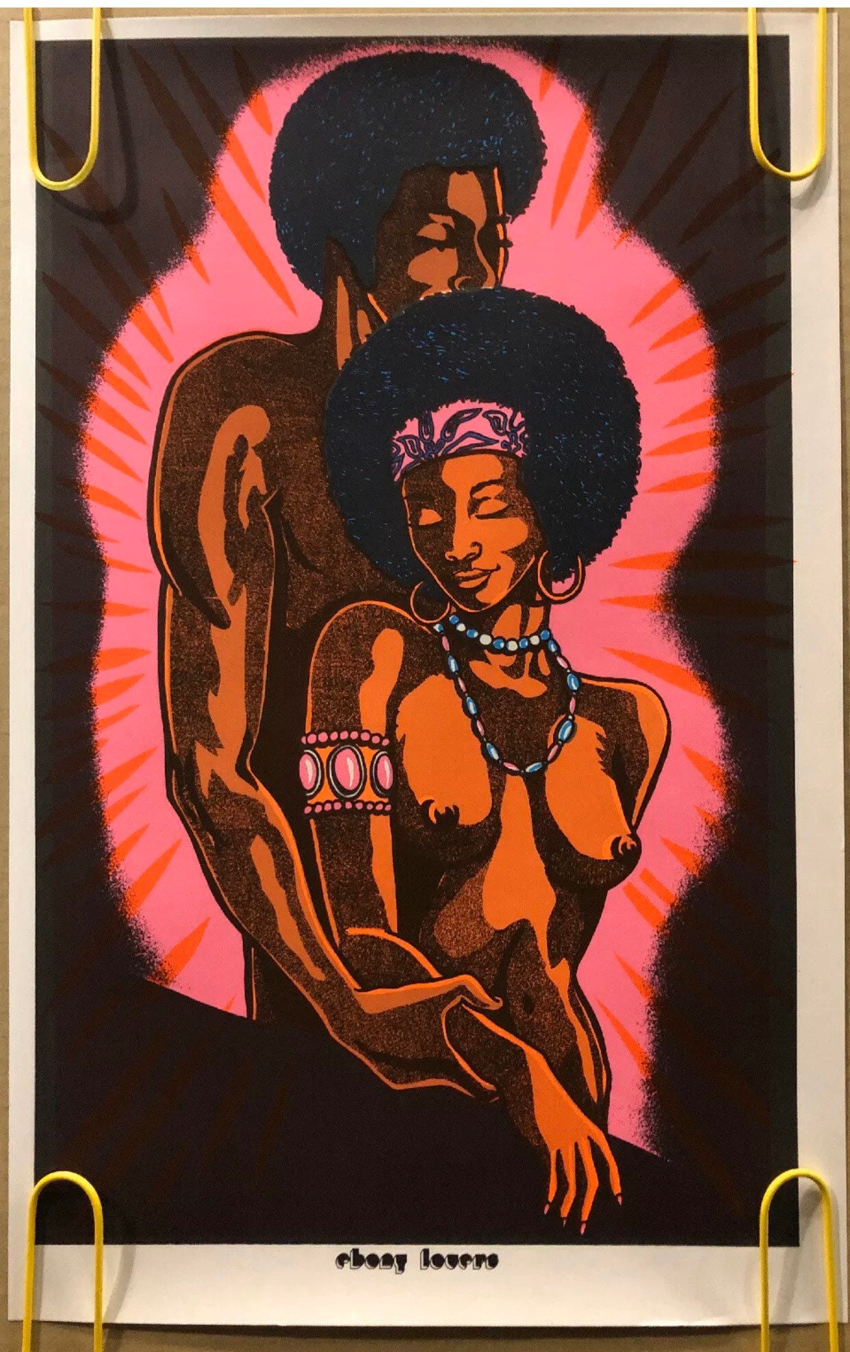 Vintage Blacklight Poster Ebony Lovers Pin up 1970s Sex Man