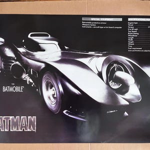 Póster vintage del Batimóvil de 1989, cómics de DC, coche de murciélago, película de televisión grande, coches