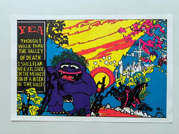 Meanest SOB in Valley Vintage Blacklight Poster 1972 Headshop