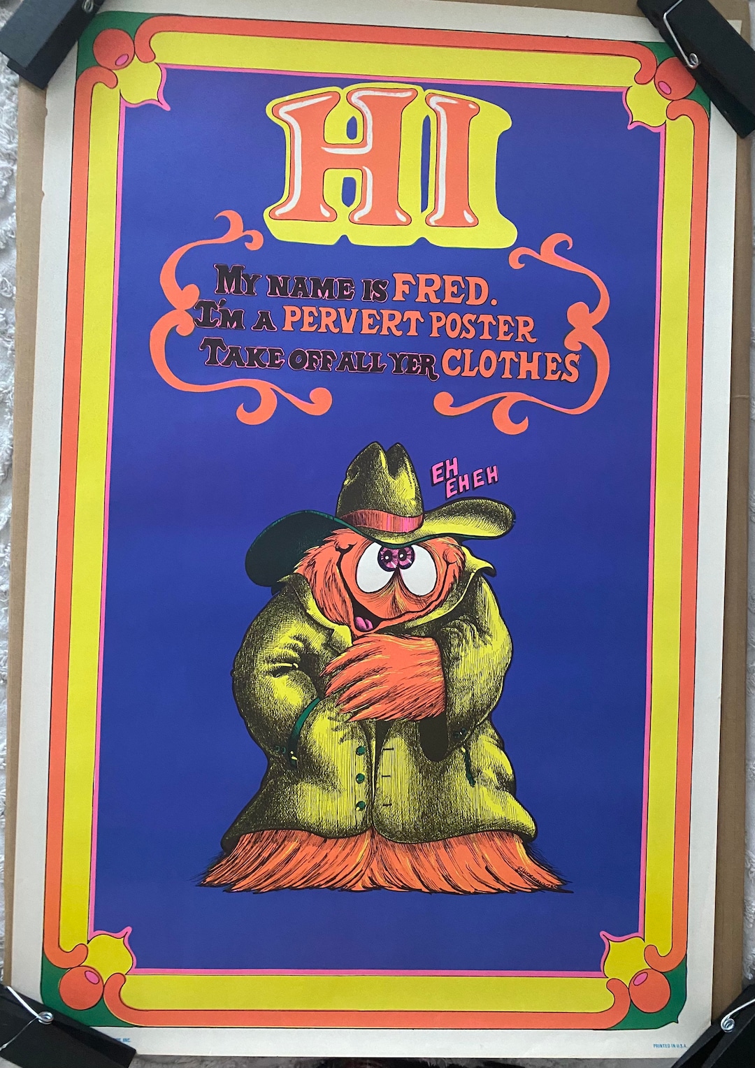 Original Vintage Black Light Poster Fred the Pervert 1970's - Etsy