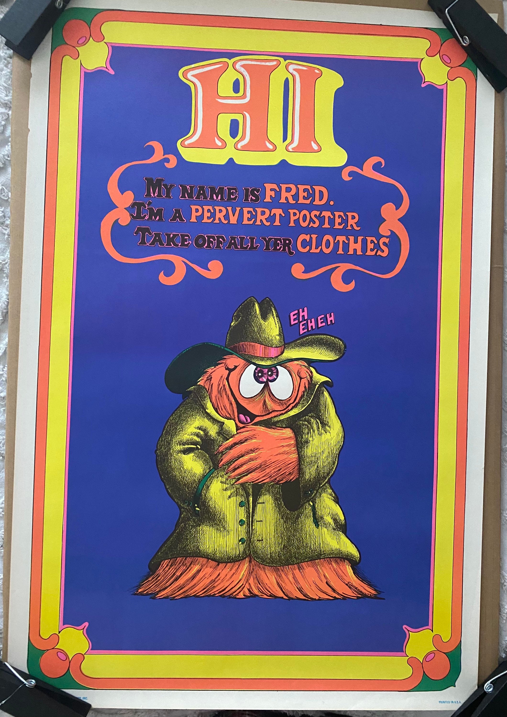 Original Vintage Black Light Poster Fred the Pervert 1970's - Etsy