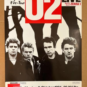 Póster vintage de U2 en Hamburgo, Alemania, anuncio promocional de concierto, década de 1980.