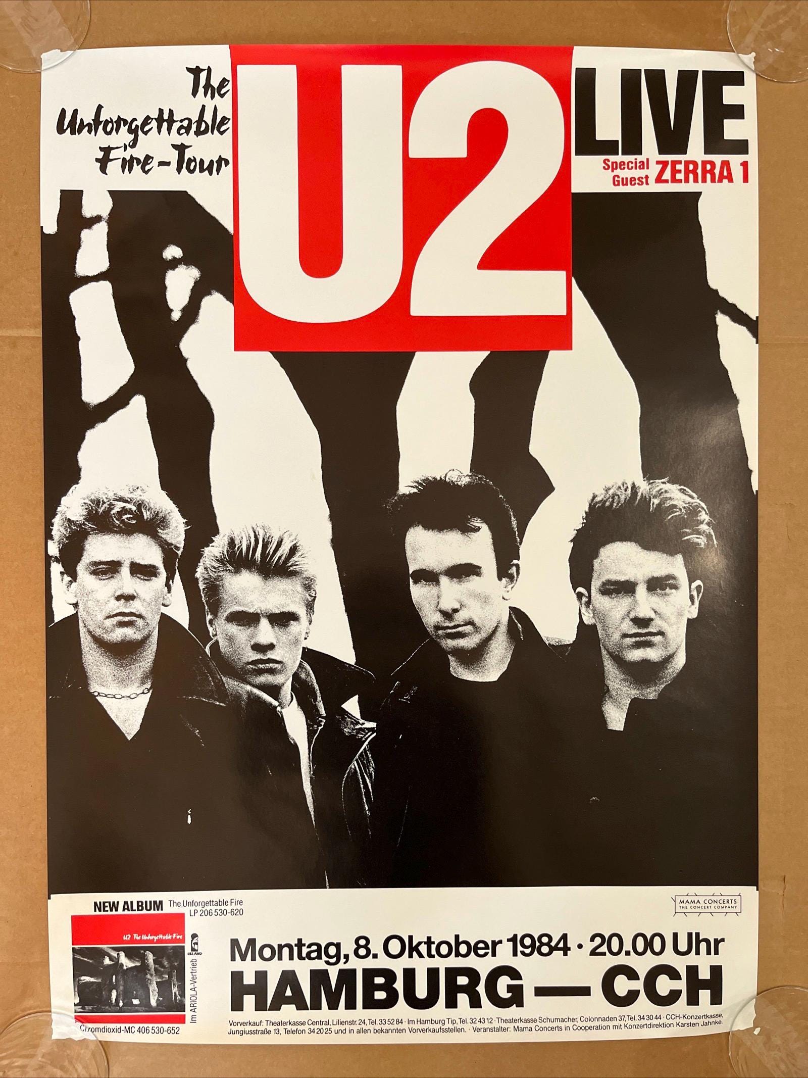 U2 Vintage Poster Hamburg Germany Commercial Concert Promo Ad