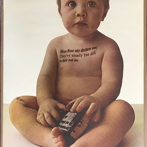 Vintage original 1970s fuera de la boca de los bebés póster bebés de gran tamaño Antiwar paz amor