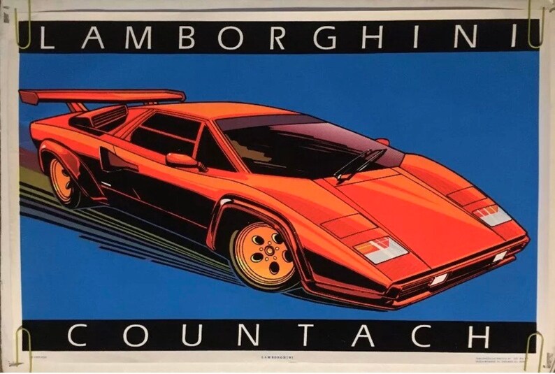 Countach vintage zwart licht poster fluweel Etsy