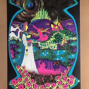 Vintage Original 1970s Enchanted Castle Blacklight Poster Fantasy