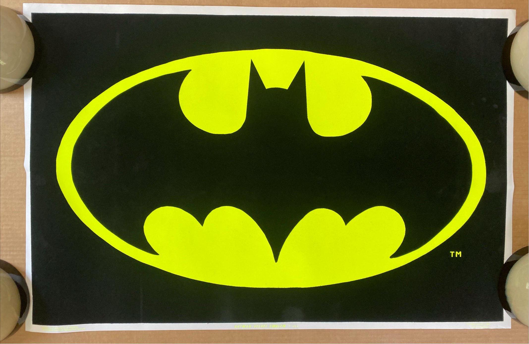Batman Logo Blacklight Poster Velvet Flocked 1990s DC Comics