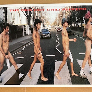 Póster vintage de Red Hot Chili Peppers, calcetines de Abbey Road, década de 1990