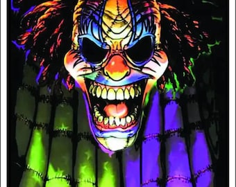 邪悪なピエロの顔のブラックライトポスター、サイケデリックで